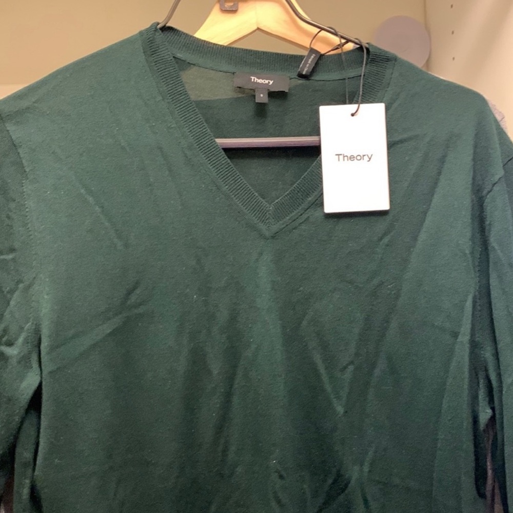 THEORY Regal wool green v-neck sweater